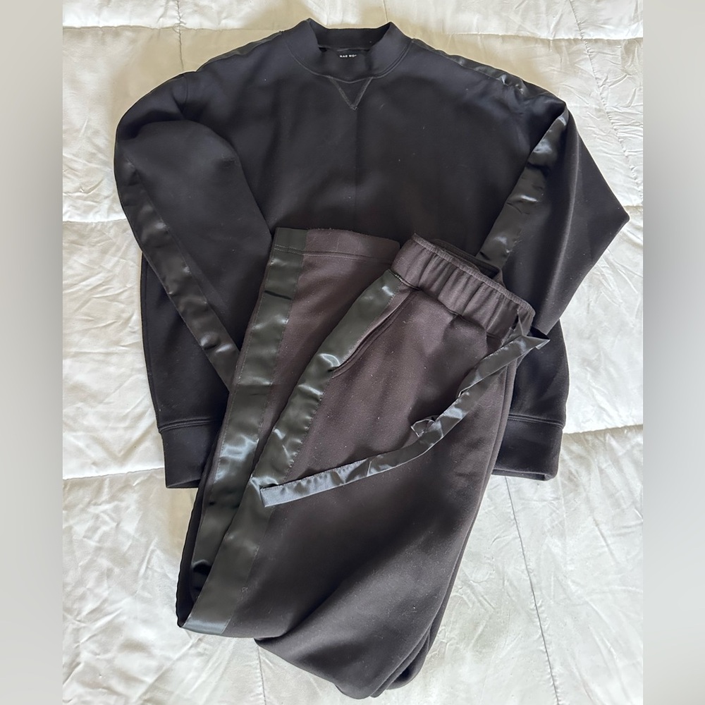 Women's Black Joggers with Satin Trim